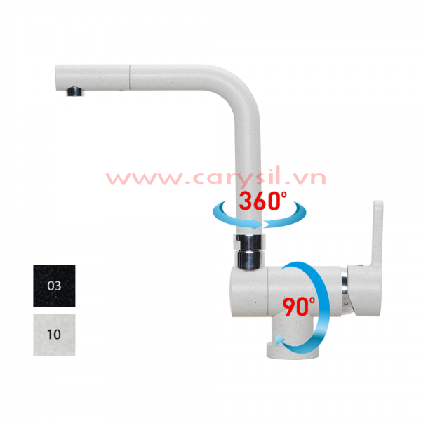 Vòi G-0555P có thân vòi xoay 360 độ và chân vòi xoay 90 độ cho tầm hoạt động rộng hơn