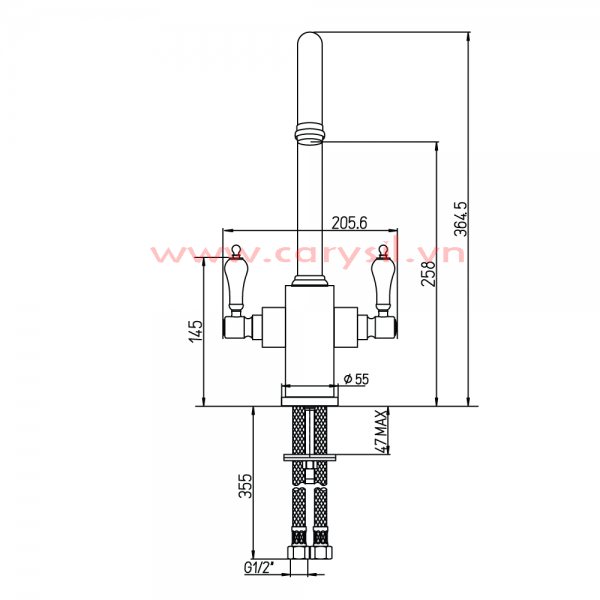 Kích thước chi tiết Vòi Rửa Chén Bát Cao Cấp Argo - Mã i-2467