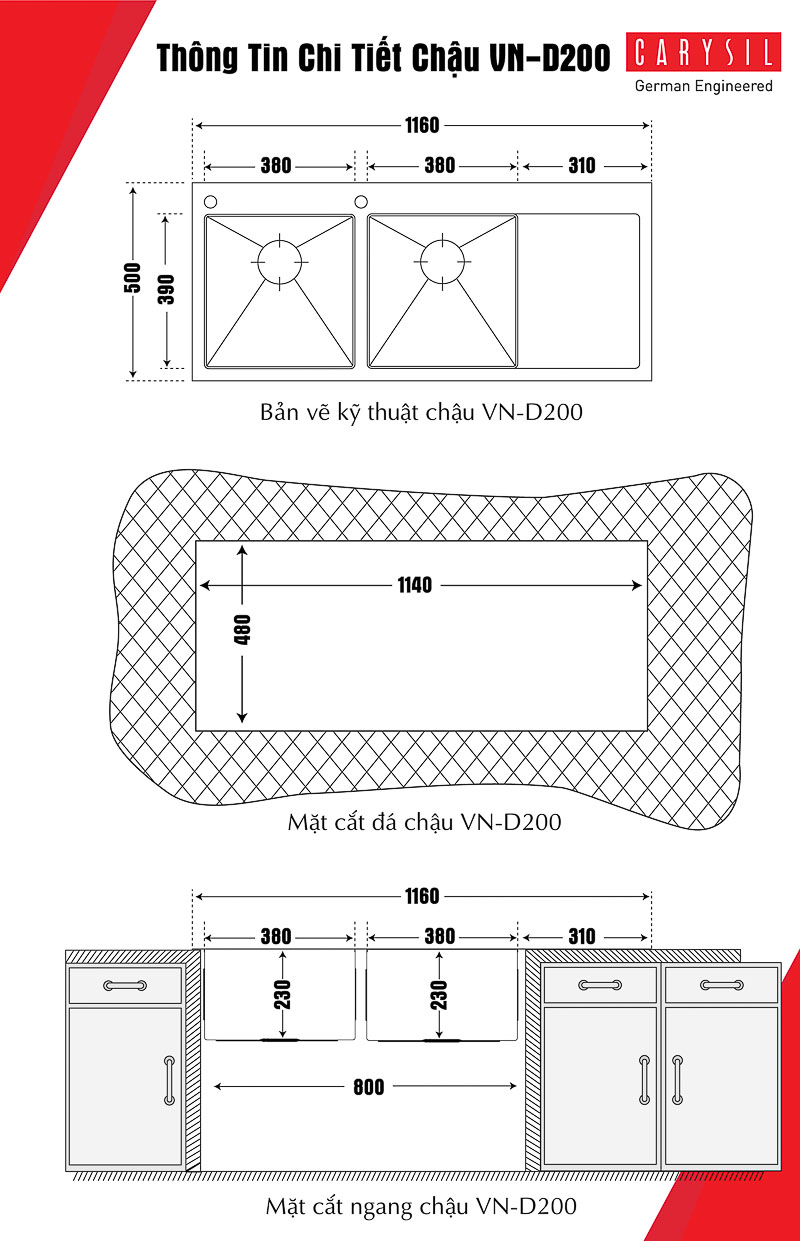 chậu rửa chén bằng inox304 - VN-D200